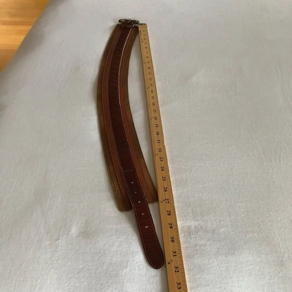 【cacharel】 BROWN LEATHER wide BELT Vintage Cacharel Brown Reptile Leather Tortoise Buckle Stud